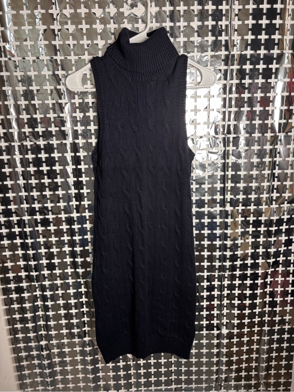 Ralph Lauren Black Sleeveless Cable-Knit Turtleneck Dress